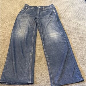Mila Rosabella Wide Leg Women's Sweatpants Jeans in Distressed Dark Blue